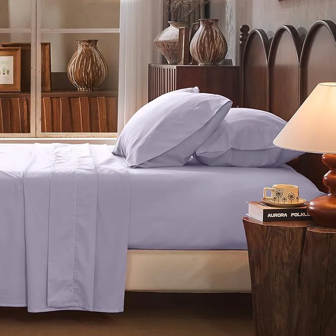 Organic Linen Sheet Set King Size Extra Deep Pocket Fits 18-24 Inch Mattress Breathable amp Soft Smooth 4-Piece Set for Thick Mattresses Hotel Luxury Bedding（King Light Purple） Powerful