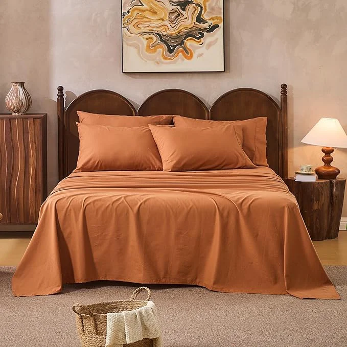 Elite Linen Sheets Queen Size Breathable amp Durable 4-Piece Bed Flax Sheet Set Soft All-Season Bedding for Hot Sleepers 16 quot Deep Pocket Oeko-TEX （Queen Brown） Specialty