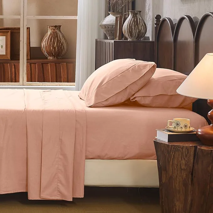 Excellent Linen Sheet Set King Size Extra Deep Pocket Fits 18-24 Inch Mattress Breathable amp Soft Smooth 4-Piece Set for Thick Mattresses Hotel Luxury Bedding（King Light Red） Green