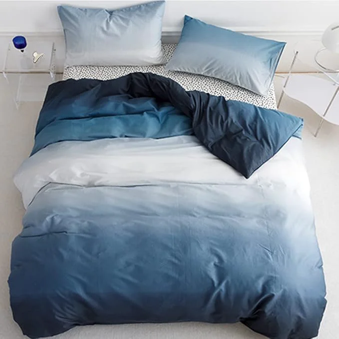 Breathable CLOTHKNOW Blue White Twin Comforter Set Blue Gradient Bedding Comforter Sets with 2 x Pillow Cases Soft Comforter with 2 x Pillow Cases Pure