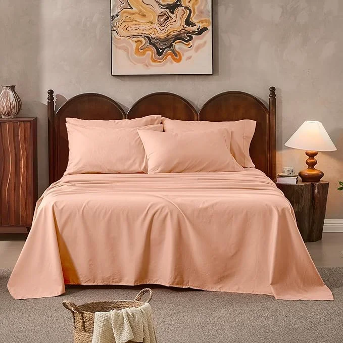 Elite Linen Sheets King Size Breathable amp Durable 4-Piece Bed Flax Sheet Set Soft All-Season Bedding for Hot Sleepers 16 quot Deep Pocket Oeko-TEX （King Light Red） Smooth