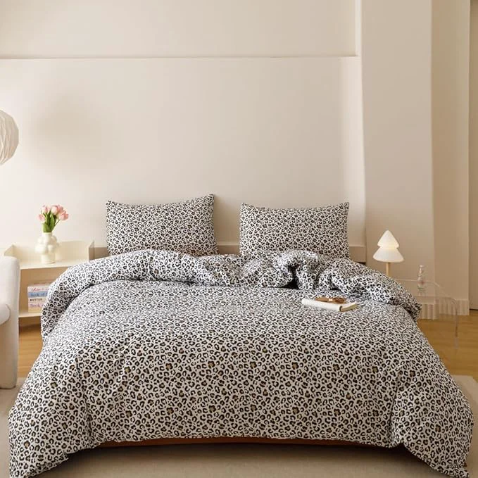 Natural CLOTHKNOW Black Leopard Print Full Size Comforter Sets Cheetah Bedding Sets Black Brown Comforter with 2 x Pillow Cases Solid