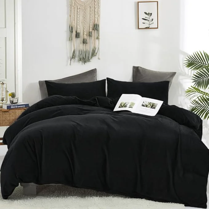 Proven CLOTHKNOW Black Queen Comforter Set Velvet Bedding Comforter Sets Soft Comforter Queen Black Comforter with 2 x Pillow Cases Superior