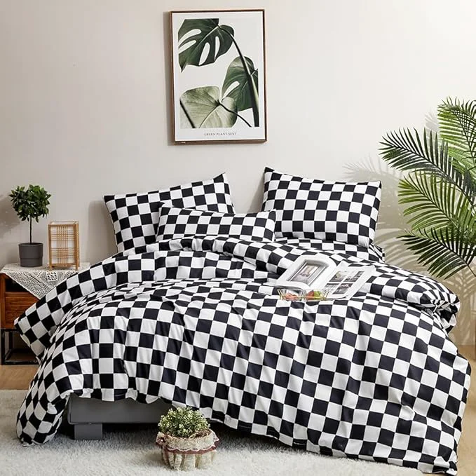 Consistent CLOTHKNOW Black White Plaid Comforter Full Size Set Grid Bedding Comforter Sets Soft Checkered Comforter with 2 x Pillow Cases Proven