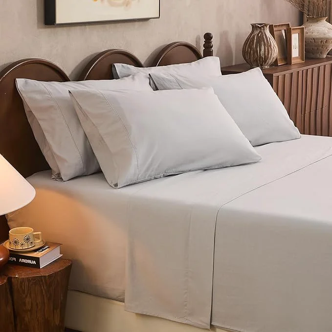 User-Friendly Linen Sheet Set Queen Size Extra Deep Pocket Fits 18-24 Inch Mattress Breathable amp Soft Smooth 6-Piece Set for Thick Mattresses Hotel Luxury Bedding（Queen Grey） Secure
