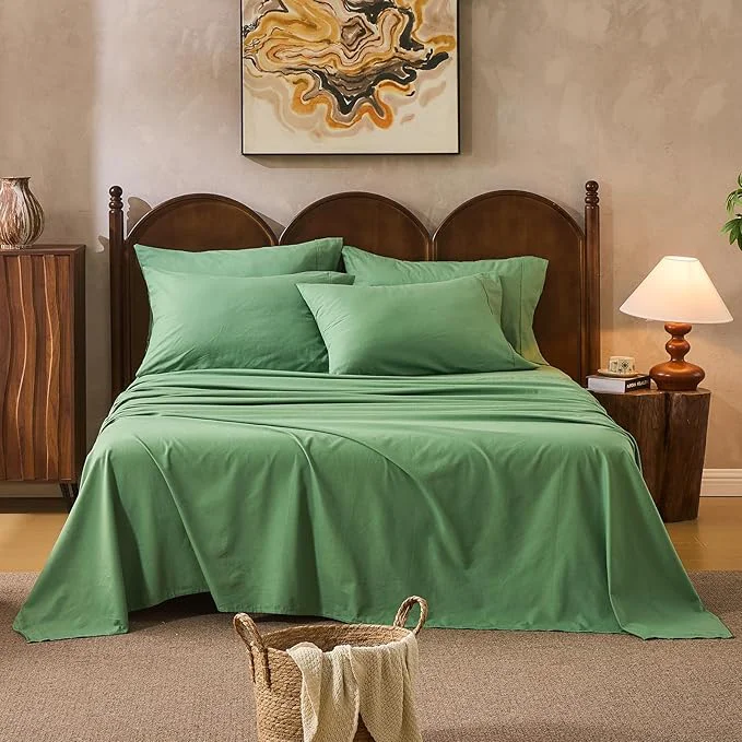 First-Class Linen Sheets King Size Breathable amp Durable 4-Piece Bed Flax Sheet Set Soft All-Season Bedding for Hot Sleepers 16 quot Deep Pocket Oeko-TEX （King Sage Green） Official