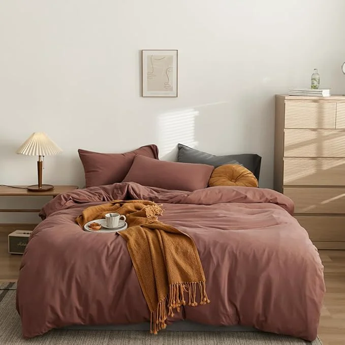Green CLOTHKNOW Brick Red Full Size Comforter Set 3Pcs Rust Red Bedding Comforter Sets Women Men Soft Brownish Comforter with 2 x Pillow Cases Modern