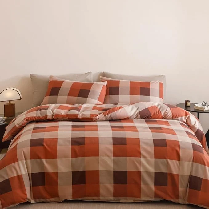 Professional CLOTHKNOW Rust Khaki Plaid Comforter Set Twin 3Pcs Gingham Buffalo Bedding Sets Checker Comforter Soft Lightweight Fluffy Official