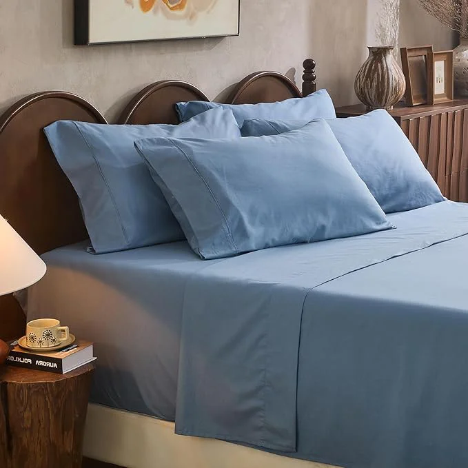 Premium Material Linen Sheet Set Cal King Size Extra Deep Pocket Fits 18-24 Inch Mattress Breathable amp Soft Smooth 6-Piece Set for Thick Mattresses Hotel Luxury Bedding（Cal King Dusty Blue） Professional