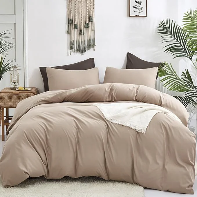 Contemporary CLOTHKNOW Khaki King Size Comforter Set 3Pcs Coffee Beige Bedding Comforter Sets Soft Tan Comforter King with 2 x Pillow Cases Quality