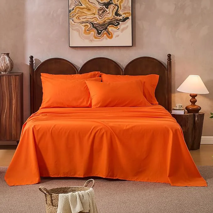 Genuine Linen Sheets California King Size Breathable amp Durable 4-Piece Bed Flax Sheet Set Soft All-Season Bedding for Hot Sleepers 16 quot Deep Pocket Oeko-TEX （Cal King Orange）
