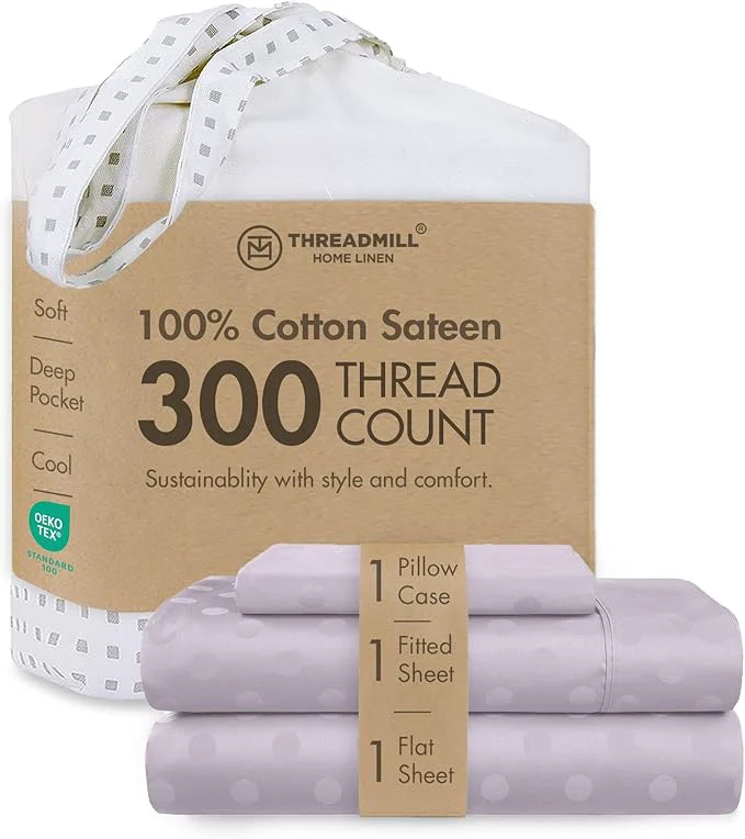 Original Design Threadmill Cotton Twin XL Sheet Set Cotton Sheets for Twin XL Size Bed Damask Jacquard Sateen Twin XL Bed Sheets Set with 16 Deep Pocket Soft Breathable 3-Piece Cooling Sheet Set Lilac High-End