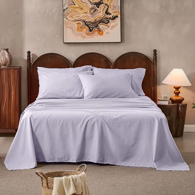Pure Linen Sheets King Size Breathable amp Durable 4-Piece Bed Flax Sheet Set Soft All-Season Bedding for Hot Sleepers 16 quot Deep Pocket Oeko-TEX （King Light Purple） Casual