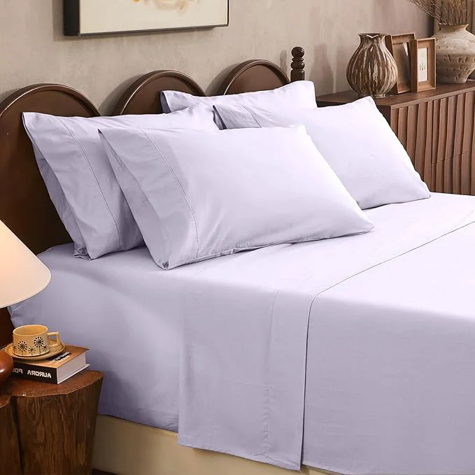 Original Design Linen Sheet Set Cal King Size Extra Deep Pocket Fits 18-24 Inch Mattress Breathable amp Soft Smooth 6-Piece Set for Thick Mattresses Hotel Luxury Bedding（Cal King Light Purple） Exceptional