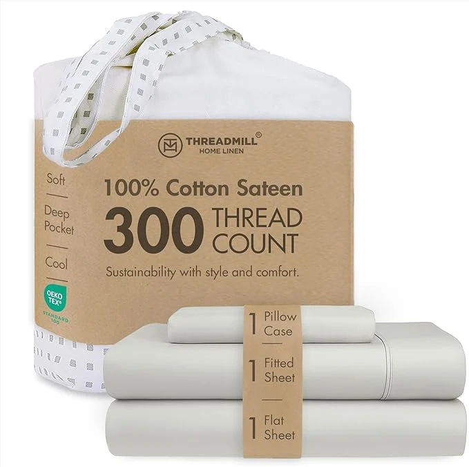 Modern Threadmill Cotton Twin XL Sheet Set Cotton Sheets for Twin XL Size Bed Solid Sateen Twin XL Bed Sheets Set with 16 Deep Pocket Soft Breathable 3-Piece Cooling Sheet Set Light Grey Effective