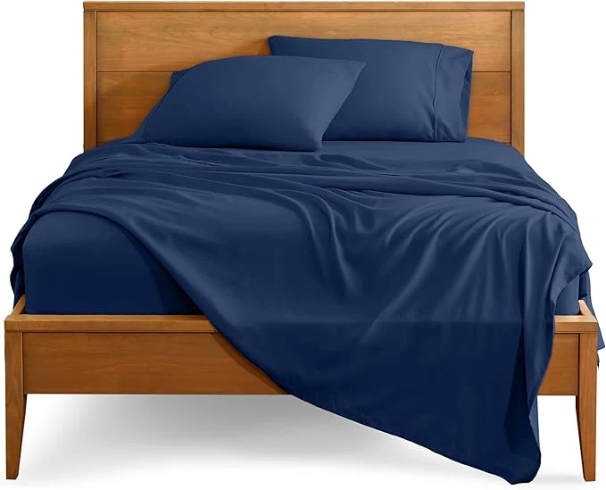Lightweight Bare Home Split King Sheet Set – 1800 Ultra-Soft Microfiber Bed Sheets – Double Brushed – Deep Pockets – Easy Fit – 5 Piece Set – Bedding Sheets amp Pillowcases Split King Dark Blue Recyclable