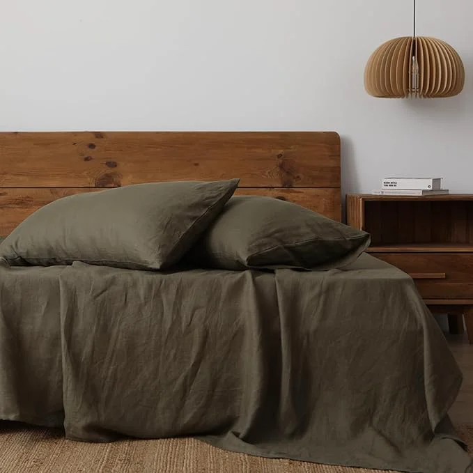Modern XZ XIFA Linen Pillowcases Queen – Pack of 2- Natural Washed French Flax Breathable Durable Textured Envelope Pillowcases – Olive Green 20 39 39 x 30 39 39 User-Friendly