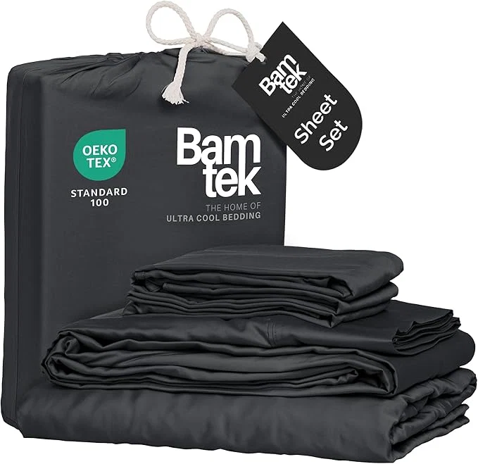 Safe Viscose Bamboo Sheets Queen Size 4PC Set – Cooling Bedding for Hot Sleepers with Moisture Wicking Technology – Silky Soft 18 Inch Deep Pocket – Charcoal 60 quot x 80 quot Trendy