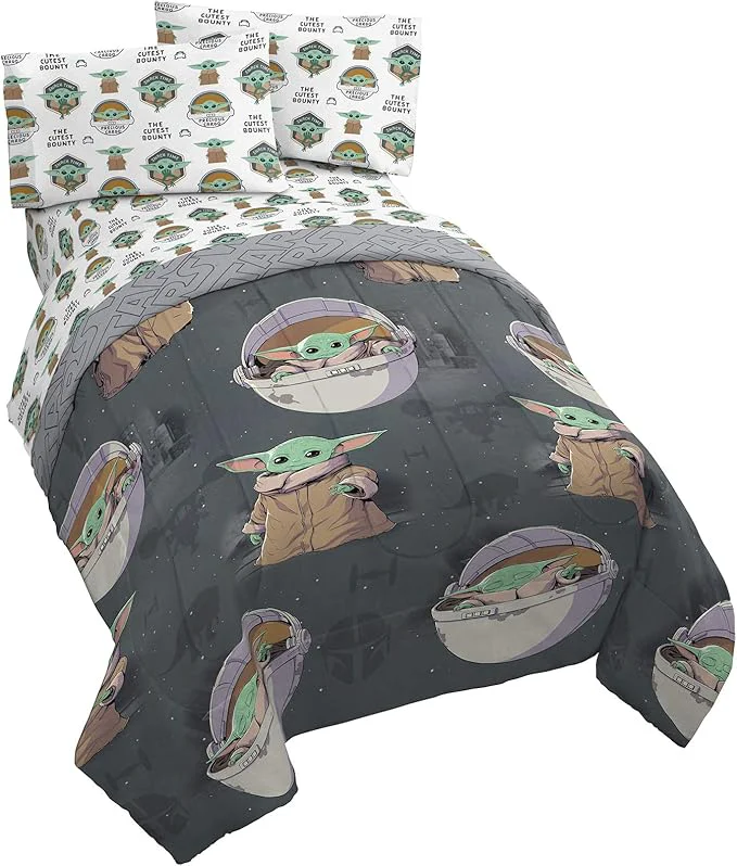 Lightweight Jay Franco Star Wars The Mandalorian The Child 5 Piece Full Bed Set - Includes Reversible Comforter amp Sheet Set - Bedding Features Baby Yoda - Super Soft Fade Resistant Microfiber Green