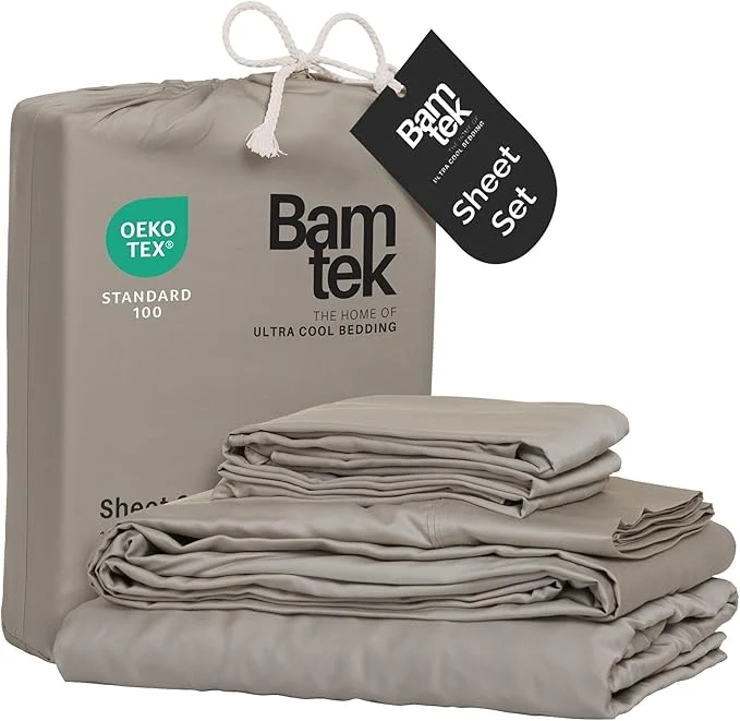 Contemporary Viscose Bamboo Twin XL Sheets 3PC Set – Extra Long – Cooling Bedding for Hot Sleepers with Moisture Wicking Technology – Silky Soft 16 Inch Deep Pocket Sand – 38 quot x 80 quot World-Class
