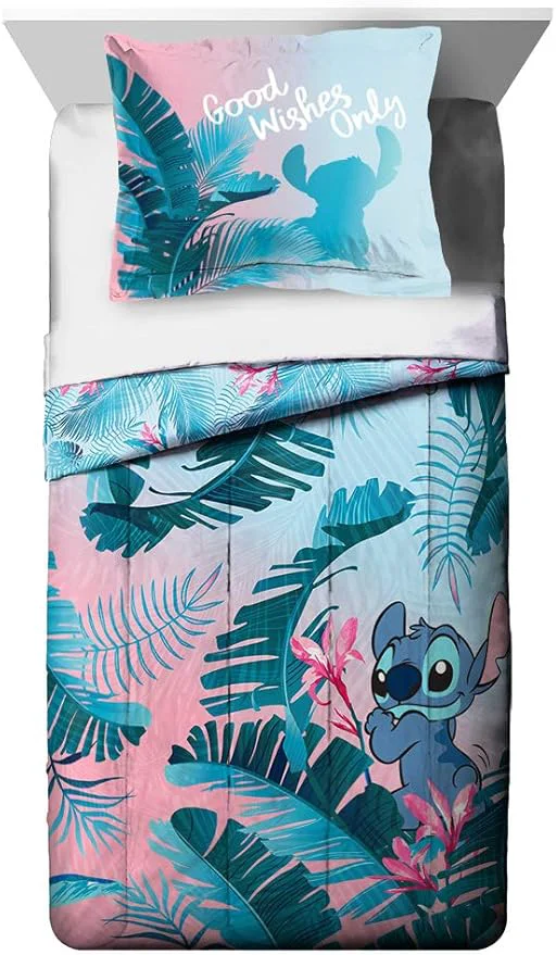 Specialty Jay Franco Disney Lilo amp Stitch Floral Fun Full Queen Comforter amp Sham Set – Super Soft Kids Reversible Bedding – Fade Resistant Microfiber Disney Product World-Class