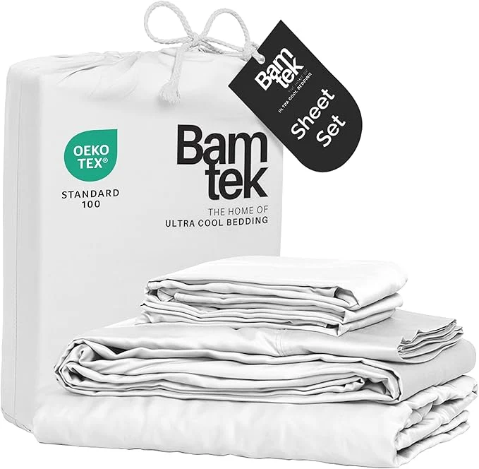 Casual Viscose Bamboo Sheets Queen Size 4PC Set – Cooling Bedding for Hot Sleepers with Moisture Wicking Technology – Silky Soft 18 Inch Deep Pocket – White 60 quot x 80 quot Expertly Made