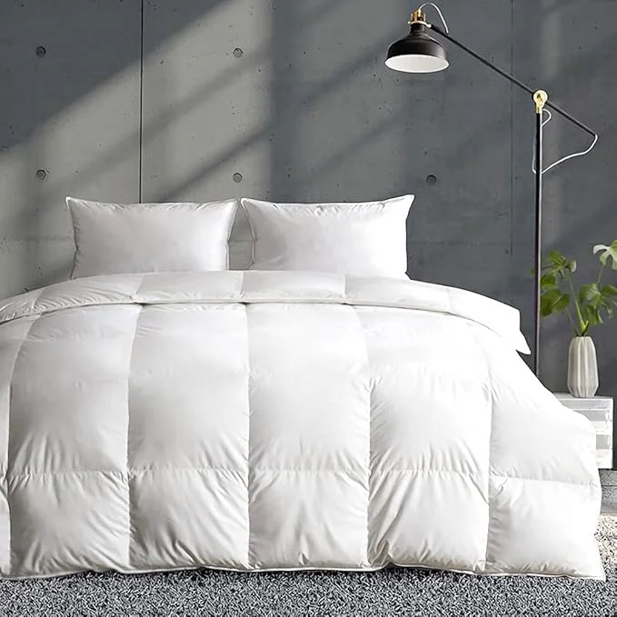 Dependable APSMILE Fluffy Down Feather Fibers Comforter King Size Organic Cotton Cover Down Feather Fibers Duvet Insert for Warm Weather High Fill Power Lightweight Blanket for Summer Ivory White 106×90 User-Friendly
