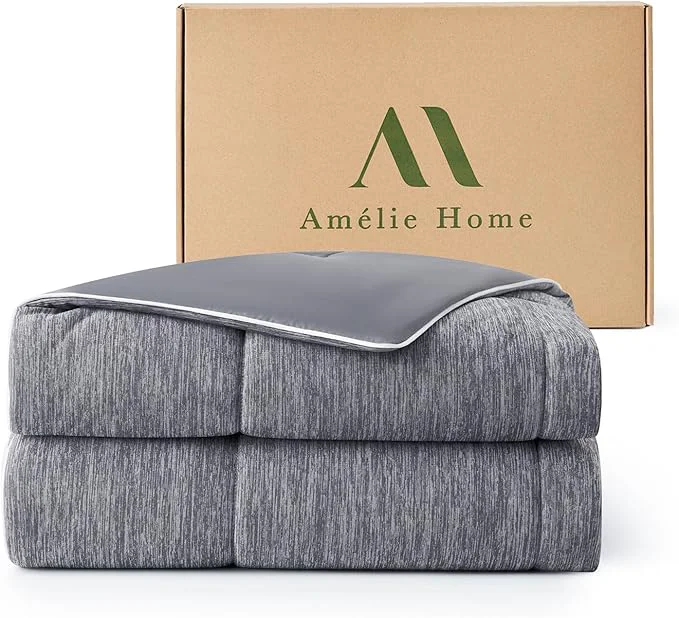 Clean Amélie Home Cooling Comforter Twin Size Dual-Sided Lightweight Cooling Blanket for Hot Sleepers Q-Max 0.43 Breathable Cooling Quilt for Night Sweats 68 quot x 90 quot Heather Charcoal Grey Contemporary