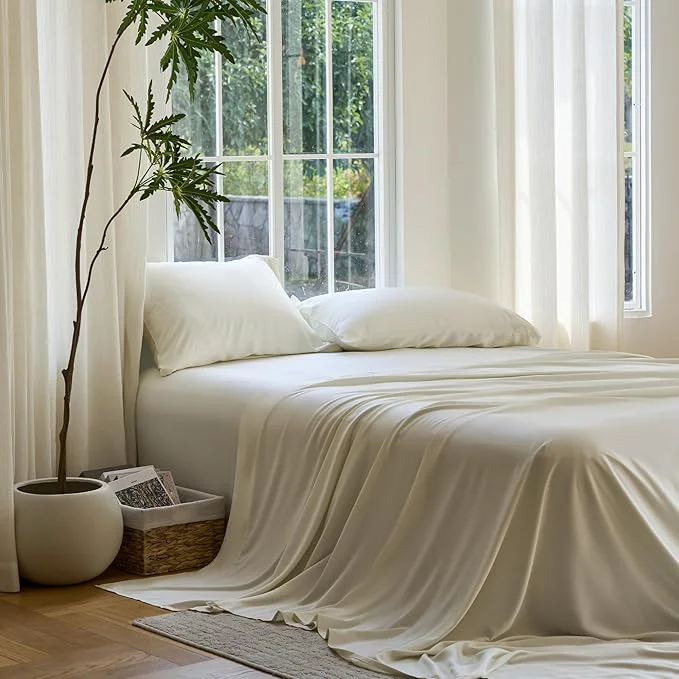 Proven DOZ Sheet Set Viscose derived from Bamboo Organically Grown Buttery Soft Cooling Sheets High GSM Deep Pockets – 3 Piece – 2 Pillowcases 1 Fitted Sheet Ivory King Stylish