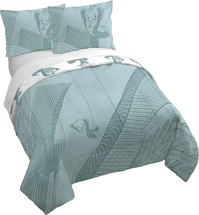 Fine Crafted Jay Franco Kids Duvet Cover Set with Sham amp Pillowcase – Ultra-Soft Bedding for Room Decor Cover ONLY Comforter NOT Included Green – Spiderman 3 Piece King Recyclable