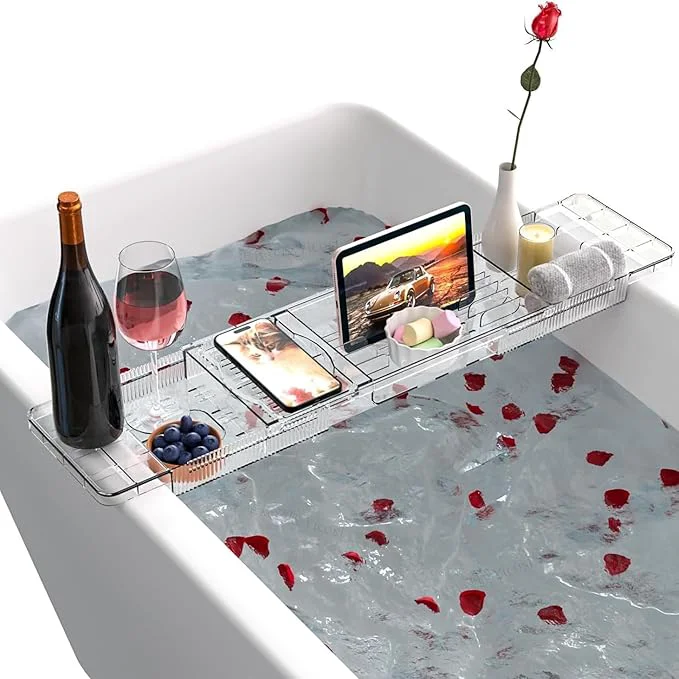Trendy Expandable Bathtub Trays for Tub Acrylic Bath Shelf Over Tub Verified