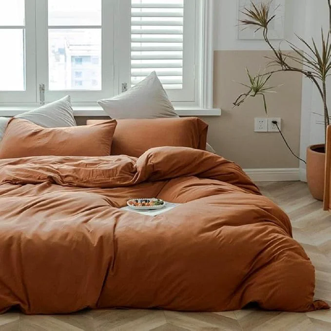 Carefully Designed Terracotta Duvet Cover Jersey Knit Cotton Duvet Cover Twin Caramel 3 Pieces Bedding Set Rust Color Comforter Cover with Zipper Closure Comfy Burnt Orange Comforter Cover Farmhouse Bedding Set Twin Professional
