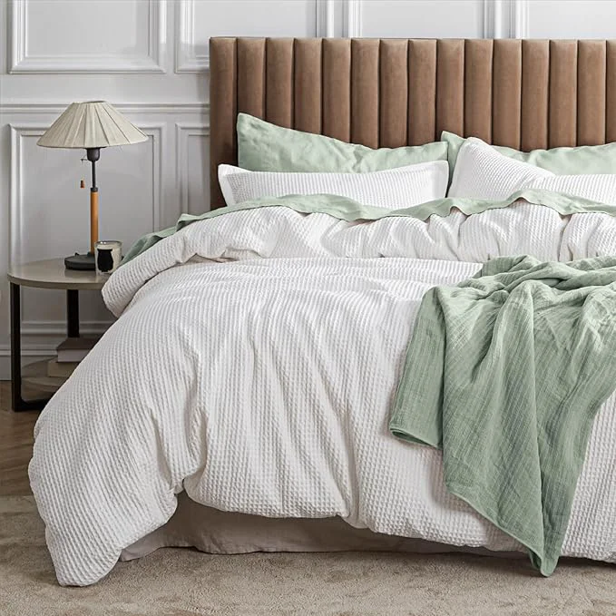 Organic Bedsure Waffle Comforter Set Queen White Soft Bedding Waffle Weave Bed Set 3 Pieces 1 Comforter 90 quot x90 quot and 2 Pillow Shams Cotton Shell and Polyester Lining for All Seasons Elegant