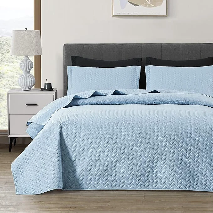 Eco-Friendly Maple amp Stone Quilt Set Twin Twin XL Lightweight Light Blue Bedspread Ultrasonic Chevron Pattern Light Coverlet for All Season Comforter Bedding Decor – 2 Piece Twin Extra Long Bed Cover Sets Long-Lasting