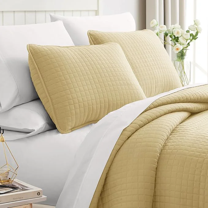 Crafted Southshore Fine Living Inc. Twin Quilt Bedding Set Soft Brushed Microfiber Coverlet Stain amp Pet Hair Resistant Bedding Twin Twin XL Quilt Bedspread Set with Matching Pillow Sham Gold Trendy