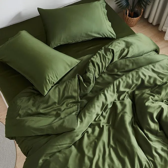 Dependable DOZ Sheet Set Viscose derived from Bamboo Organically Grown Buttery Soft Cooling Sheets High GSM Deep Pockets – 4 Piece – 2 Pillowcases 1 Fitted 1 Top Sheet Forest Queen World-Class