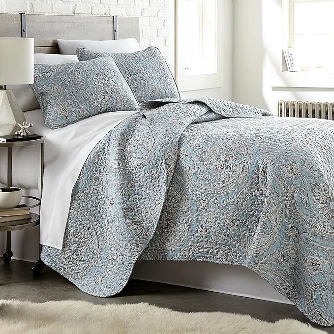 User-Friendly Southshore Fine Living Inc. Twin XL Comforter Quilt Set Dorm Bedding Essentials Stain Resistant Machine Washable Paisley Boho Bed Spread Twin XL Quilt Bedspread Set w Pillow Sham Paisley Aqua Powerful