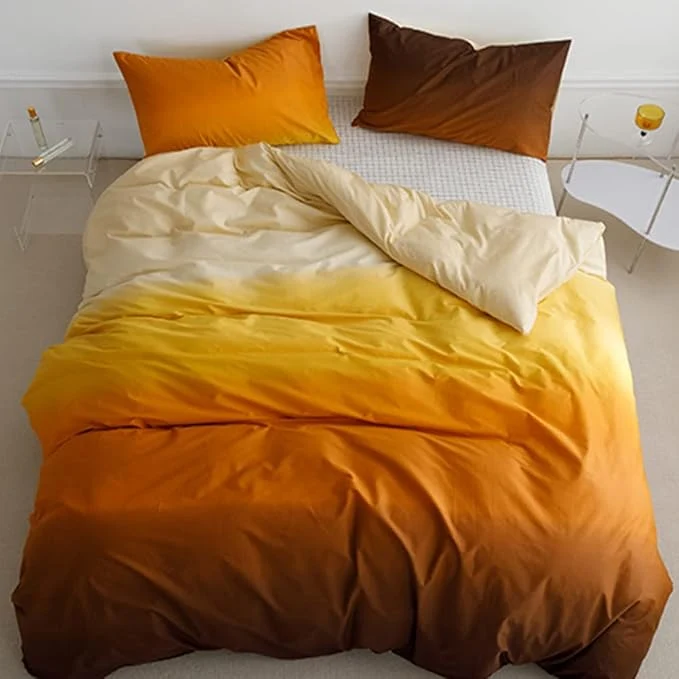 Expertly Made CLOTHKNOW Orange Brown Queen Comforter Set Yellow Gradient Bedding Comforter Sets Soft Yellow Queen Comforter with 2 x Pillow Cases Original