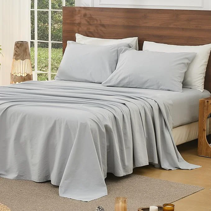 Green Bedlifes French Pure Linen Sheets California King Size Breathable and Cooling Flax Sheet Set Soft Durable and Moisture Wicking 16 Inch Deep Pocket-4 Piece Cal King Grey