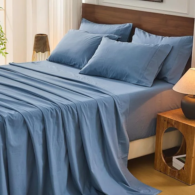 Green Bedlifes French Flax Linen Sheets Set Queen Size – 6 Piece Extra Deep Pocket 18-24 quot Soft Breathable Queen Bed Sheets with Temperature Regulating amp Moisture-Wicking Flint Blue Reliable