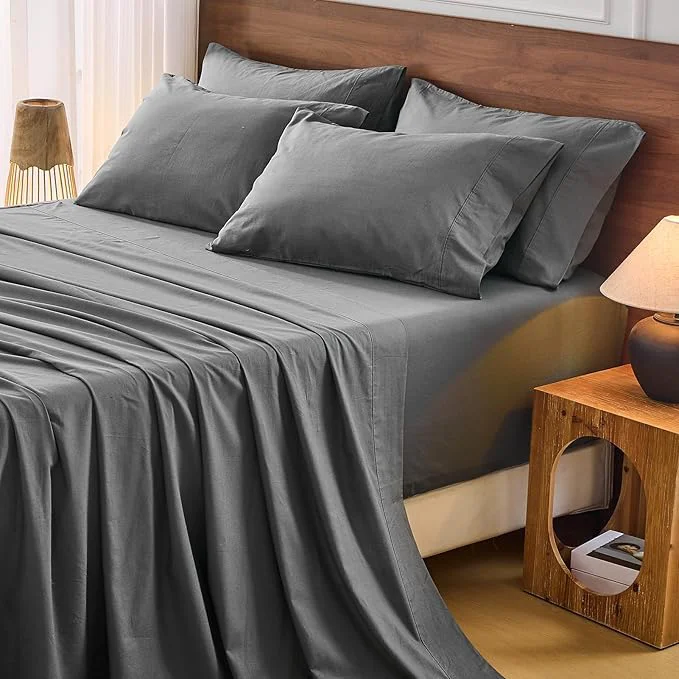 Genuine Bedlifes French Flax Linen Sheets Set California King Size-6 Piece Extra Deep Pocket 18-24 quot Soft Breathable Cal King Bed Sheets with Temperature Regulating amp Moisture-Wicking Dark Grey Versatile