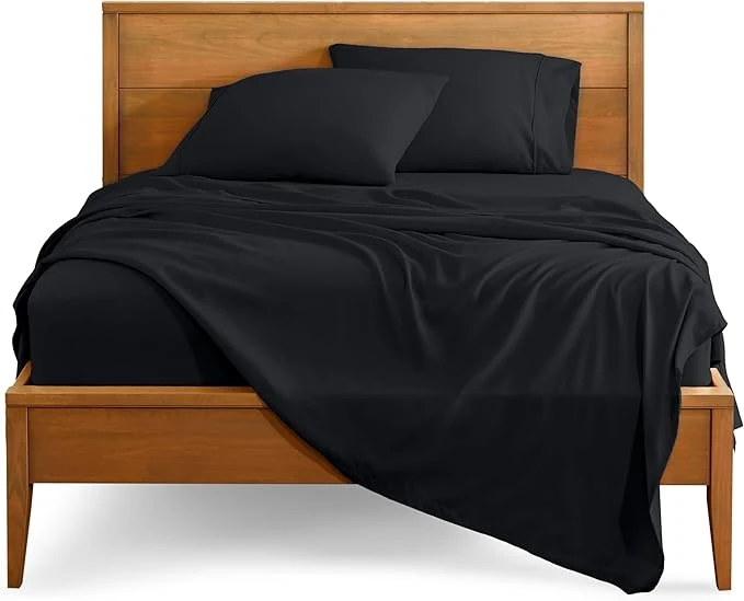 Official Bare Home Split California King Sheet Set – 1800 Ultra-Soft Microfiber Bed Sheets – Double Brushed – Deep Pockets – Easy Fit – 5 Piece Set – Bed Sheets Split Cal King Black Enhanced
