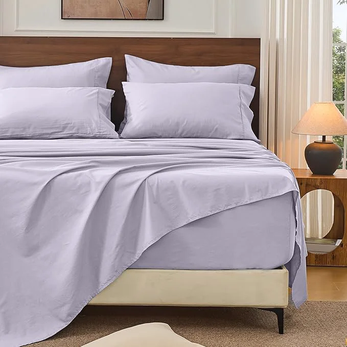 Smooth Bedlifes French Linen Sheets Queen Size 18-24 Extra Deep Pocket 4-Piece Set Breathable amp Moisture-Wicking Soft amp Durable Sheets for Thick Mattresses Lavender Verified