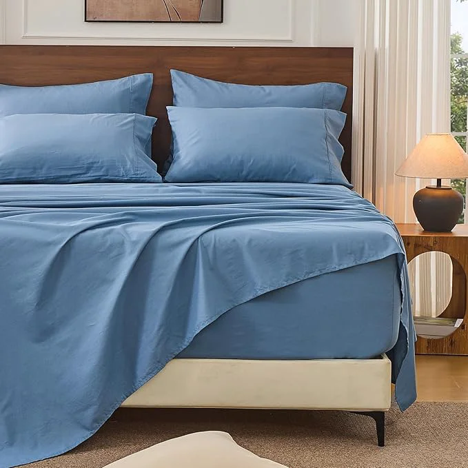 Prestigious Bedlifes French Linen Sheets King Size 18-24 quot Extra Deep Pocket 4-Piece Set Breathable amp Moisture-Wicking Soft amp Durable Sheets for Thick Mattresses Flint Blue Casual