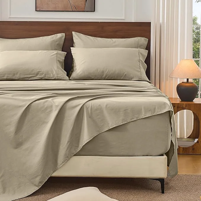 Expertly Made Bedlifes French Linen Sheets Queen Size 18-24 Extra Deep Pocket 4-Piece Set Breathable amp Moisture-Wicking Soft amp Durable Sheets for Thick Mattresses Taupe Specialty