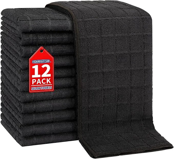 Classic Salon Towels 12 Pack Black Hand Towels World-Class