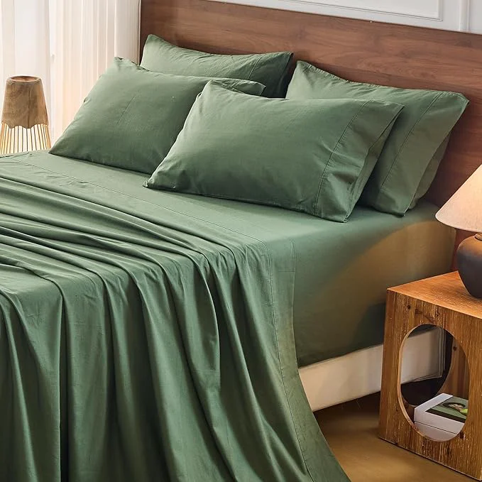 Classic Bedlifes French Flax Linen Sheets Set Queen Size – 6 Piece Extra Deep Pocket 18-24 quot Soft Breathable Queen Bed Sheets with Temperature Regulating amp Moisture-Wicking Forest Green Modern