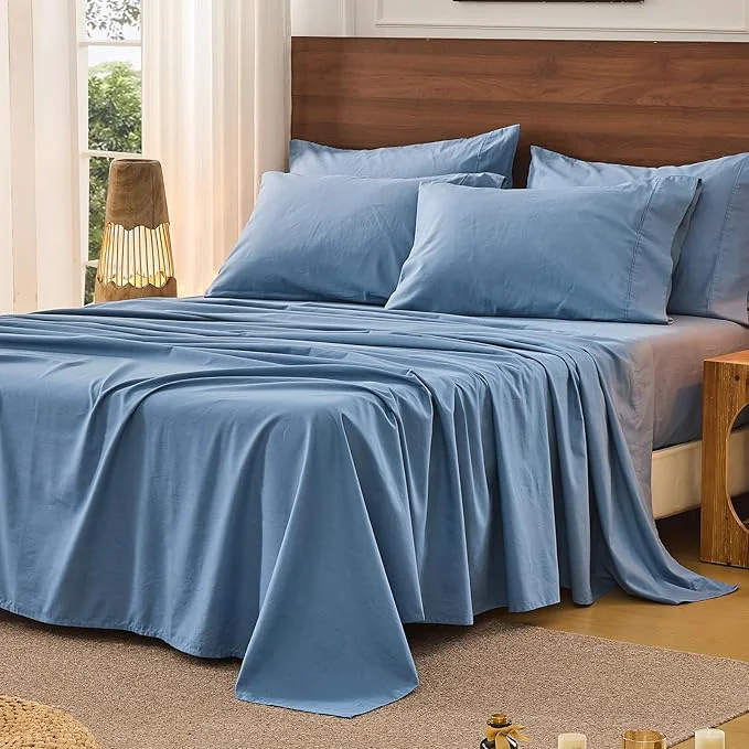 Dependable Bedlifes French Pure Linen Sheets Queen Size Breathable and Cooling Flax Sheet Set Soft Durable and Moisture Wicking 16 Inch Deep Pocket-4 Piece Queen Flint Blue Sustainable