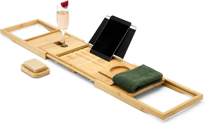 Effective Amazon Basics Expandable Bamboo Bathtub Tray Caddy 29.5-43 in Spa Bath Quality