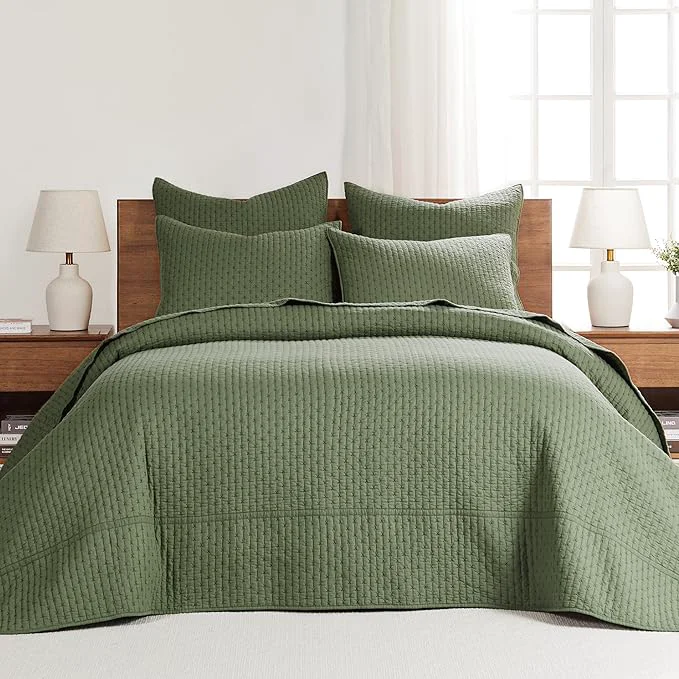 User-Friendly Levtex Home Cross Stitch Reversible Full Bedspread Set 100x104in with 2 Pillow Shams 26x20in – Stitch Texture – Forest Green – Cotton Full Size Bedspread Set – Lightweight Soft Pre-Washed Original Design